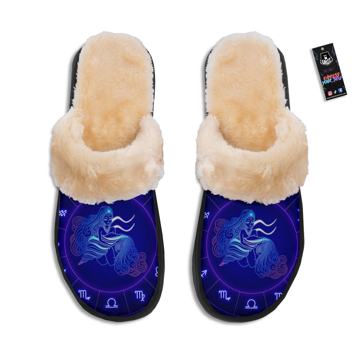 Zodiac Sign Dark Aquarius Print Slippers-grizzshop