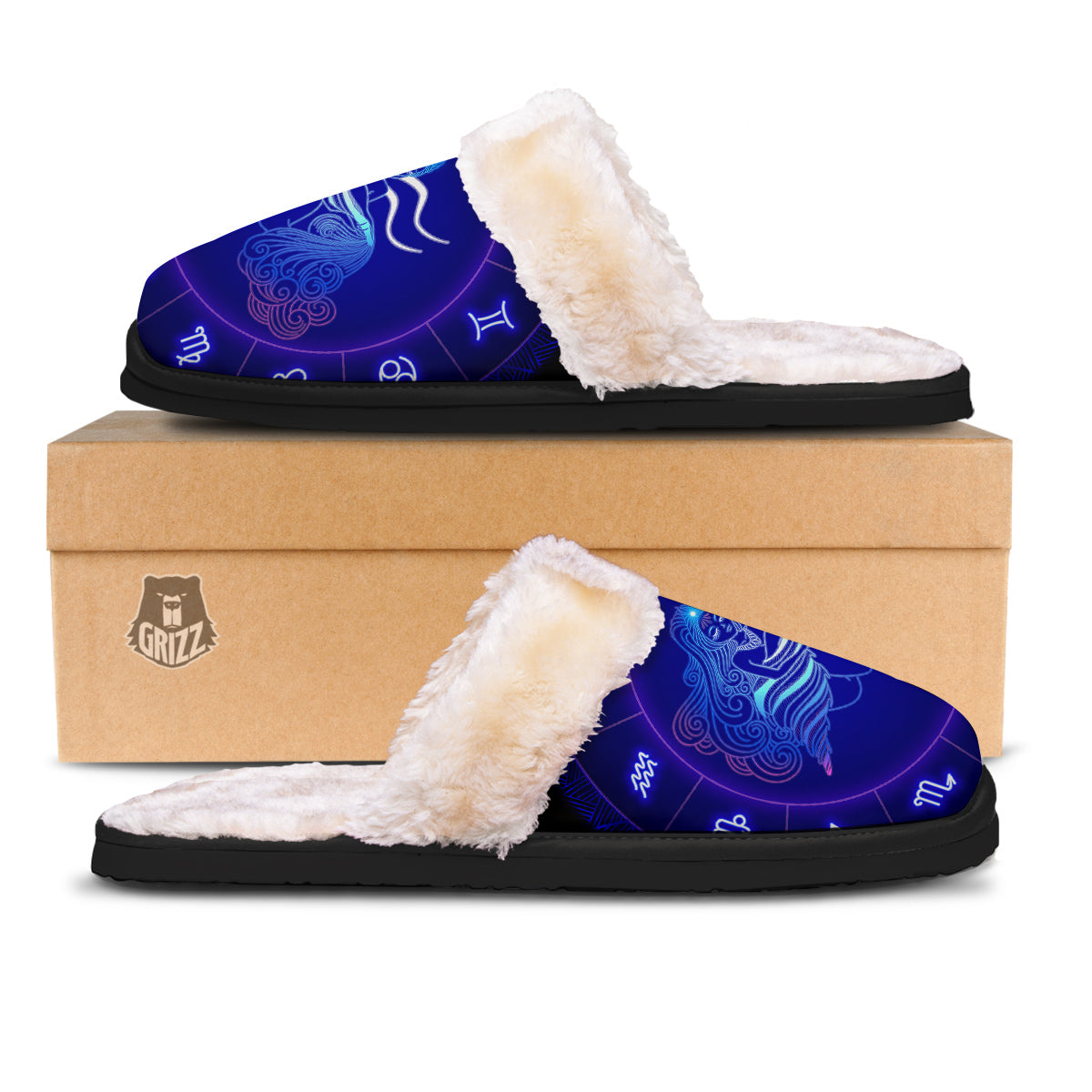 Zodiac Sign Dark Aquarius Print Slippers-grizzshop