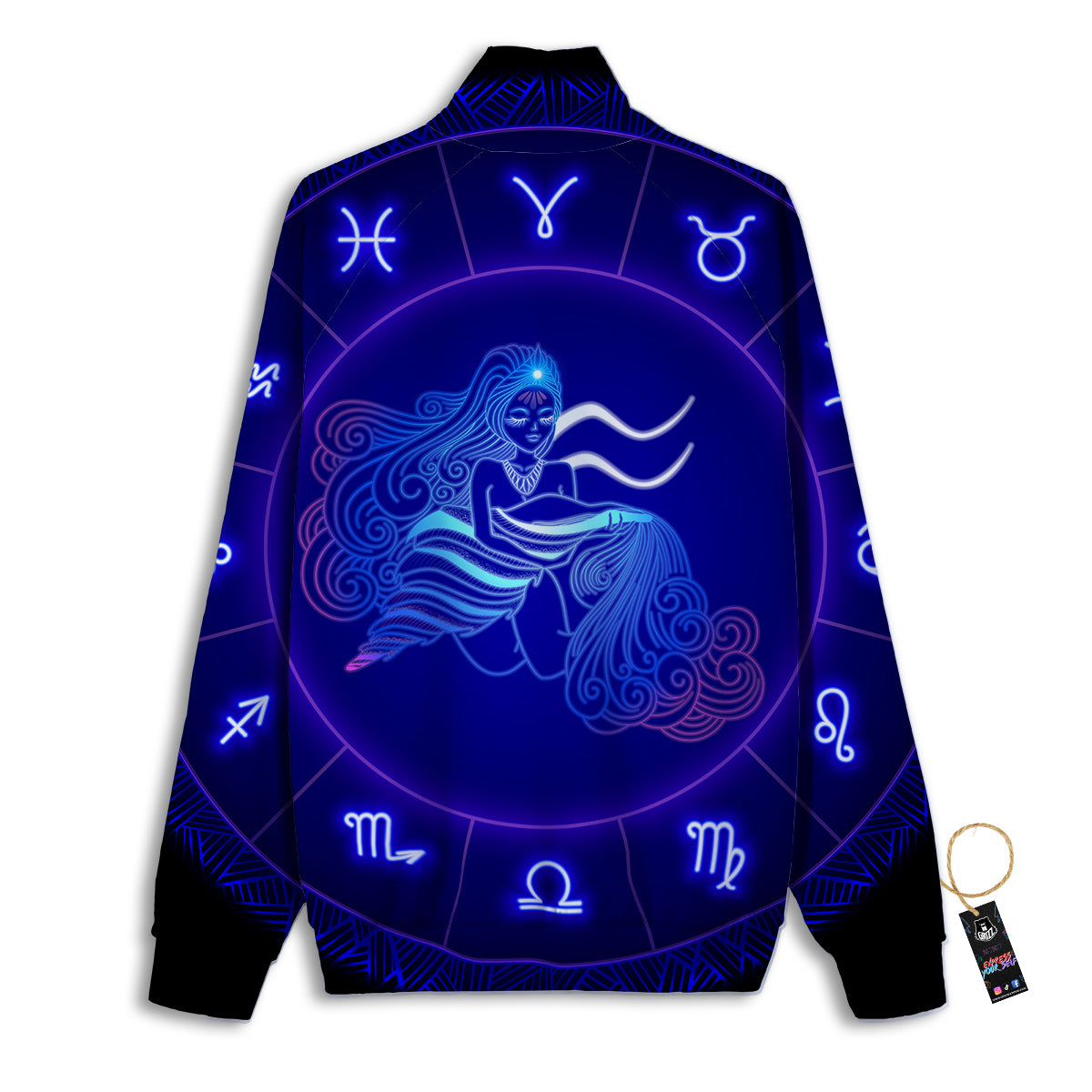 Zodiac Sign Dark Aquarius Print Track Jacket-grizzshop