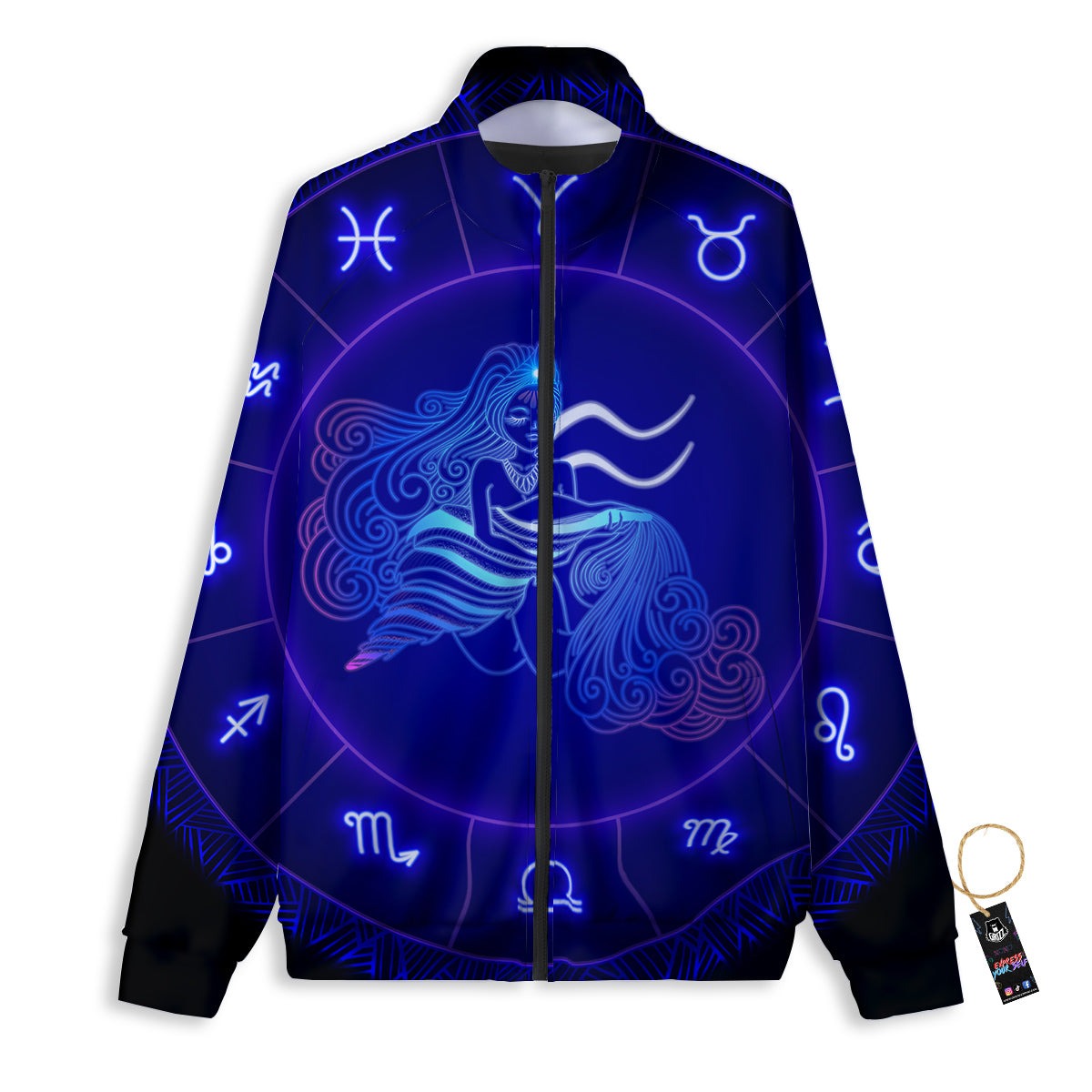 Zodiac Sign Dark Aquarius Print Track Jacket-grizzshop