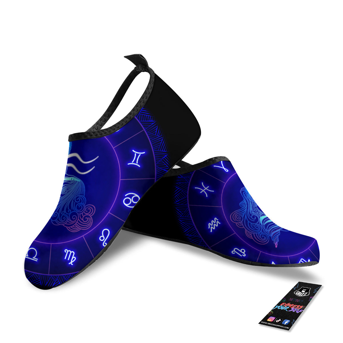 Zodiac Sign Dark Aquarius Print Water Shoes-grizzshop