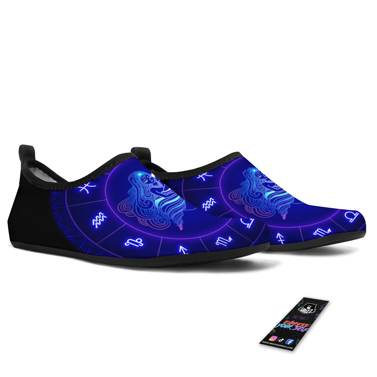Zodiac Sign Dark Aquarius Print Water Shoes-grizzshop