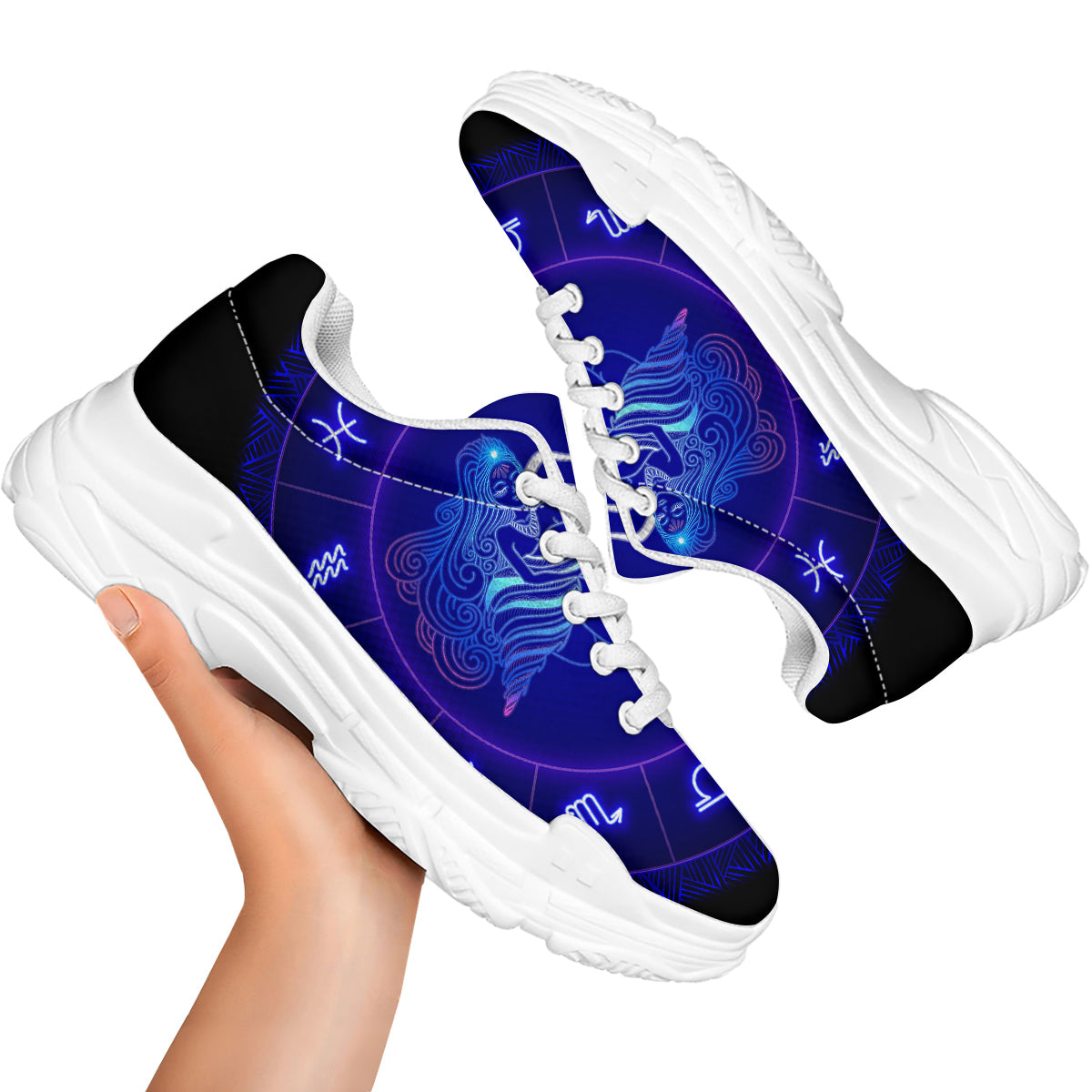 Zodiac Sign Dark Aquarius Print White Chunky Shoes-grizzshop