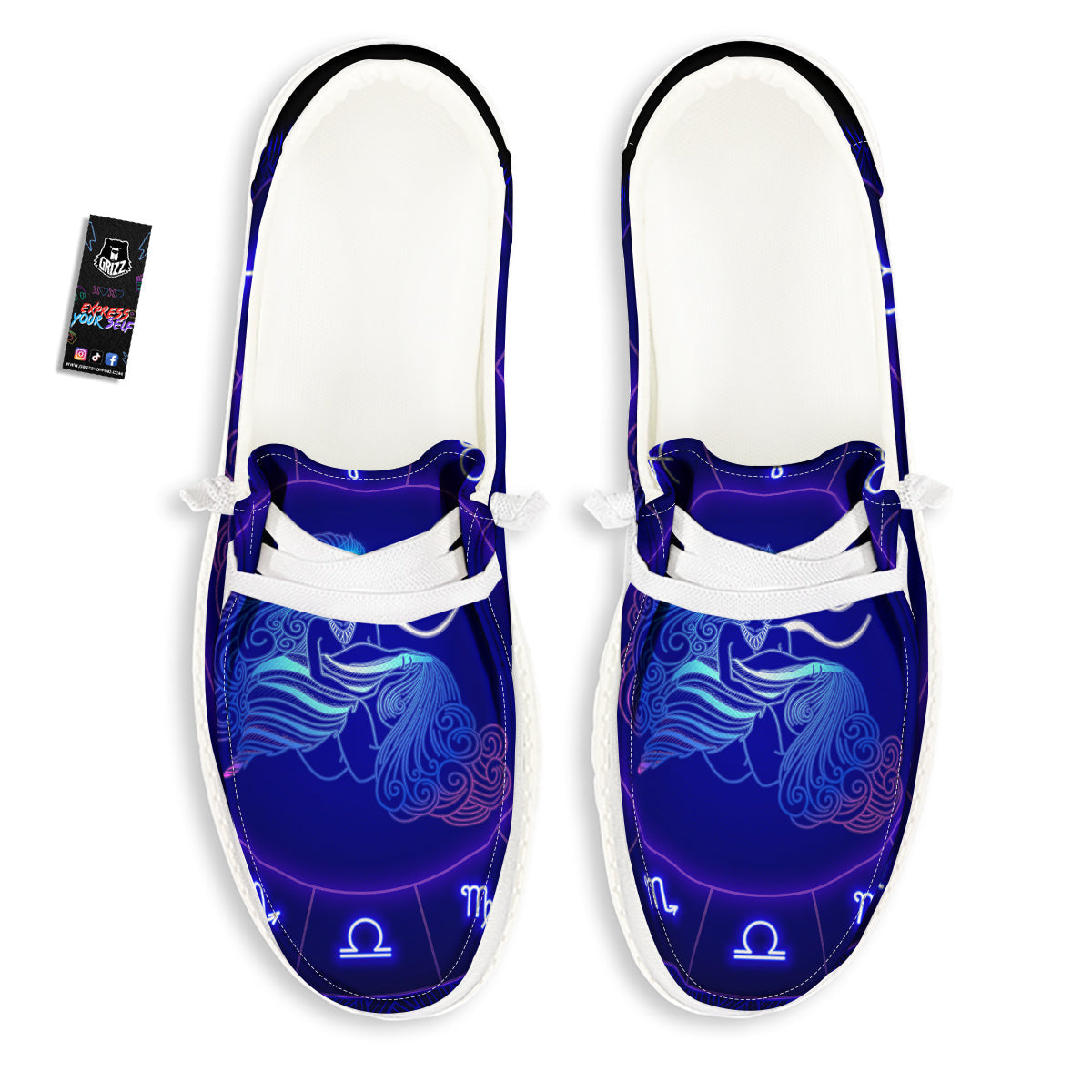 Zodiac Sign Dark Aquarius Print White Loafers-grizzshop
