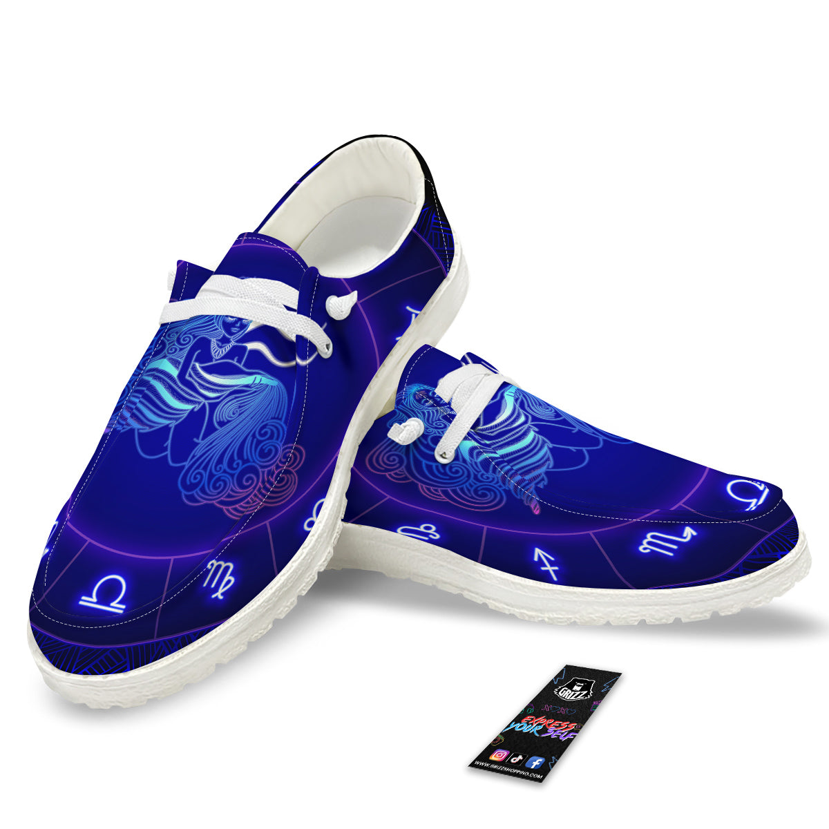 Zodiac Sign Dark Aquarius Print White Loafers-grizzshop
