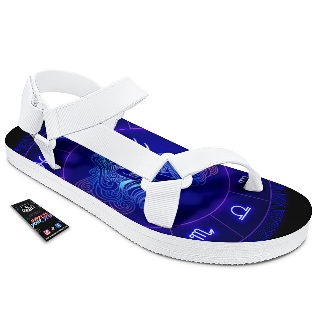 Zodiac Sign Dark Aquarius Print White Open Toe Sandals-grizzshop