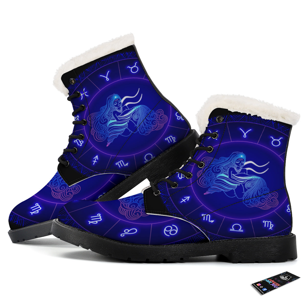 Zodiac Sign Dark Aquarius Print Winter Boots-grizzshop