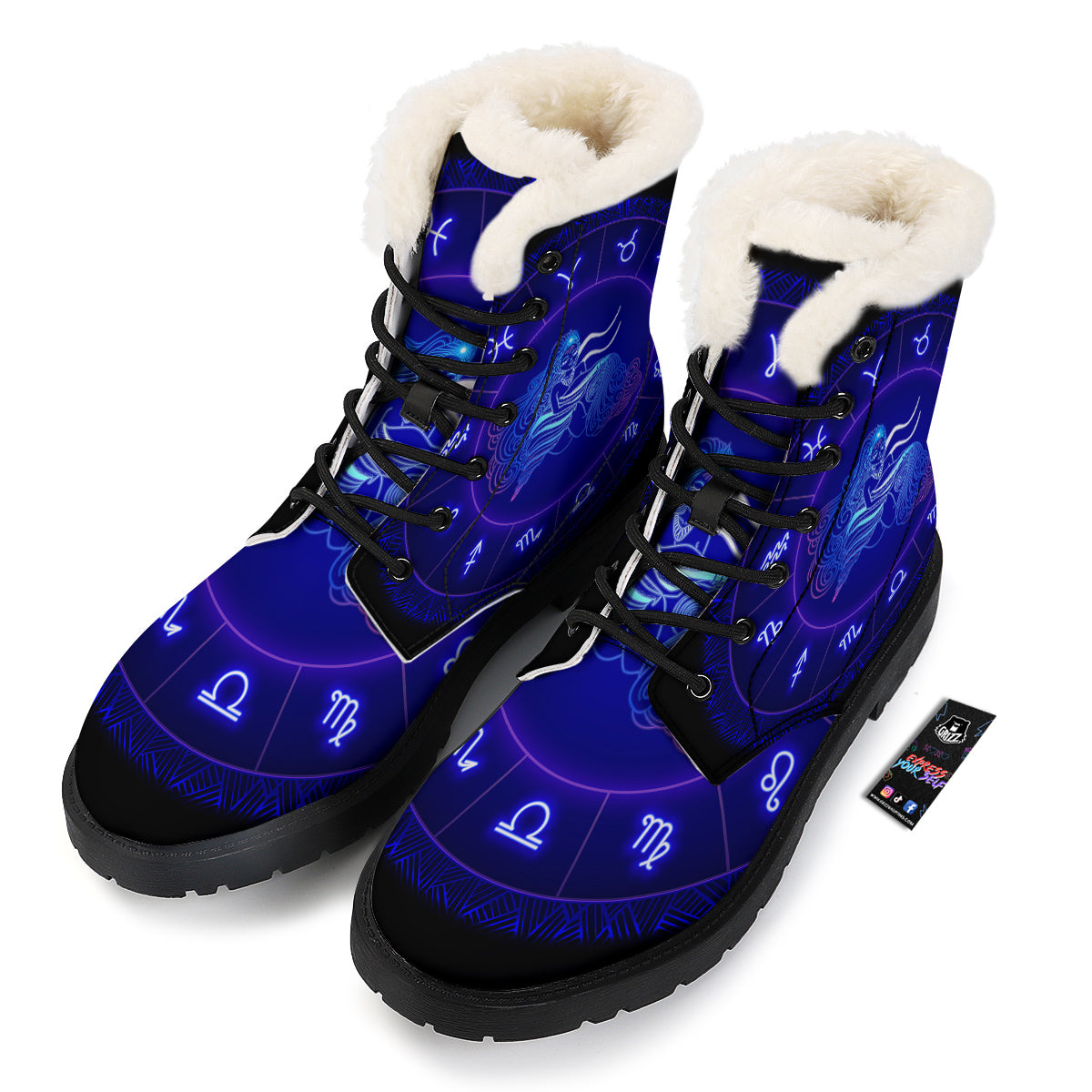 Zodiac Sign Dark Aquarius Print Winter Boots-grizzshop