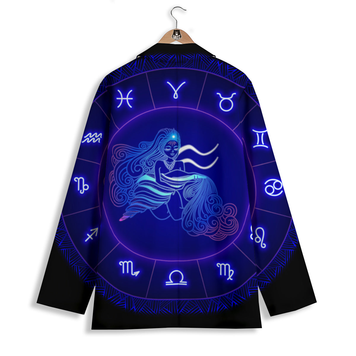 Zodiac Sign Dark Aquarius Print Women's Blazer-grizzshop