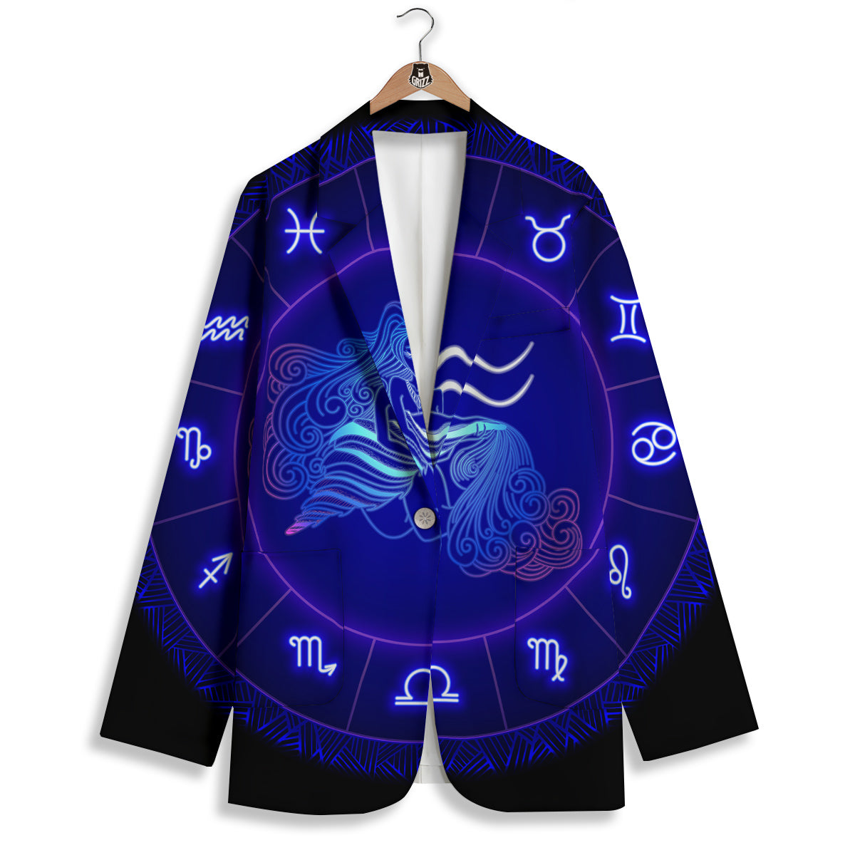 Zodiac Sign Dark Aquarius Print Women's Blazer-grizzshop