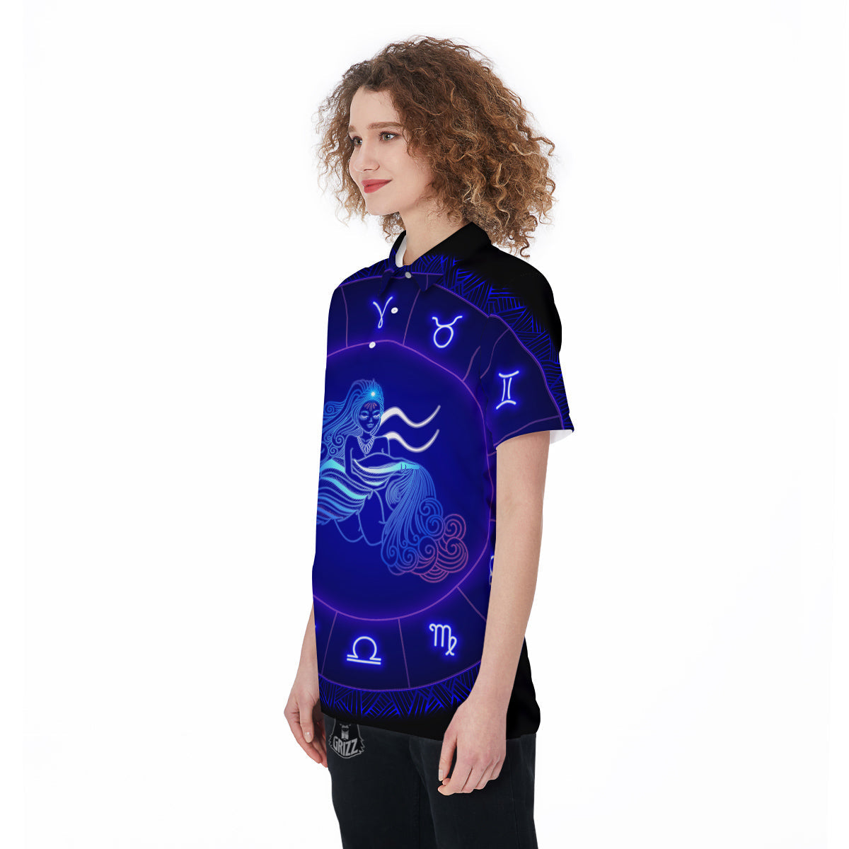 Zodiac Sign Dark Aquarius Print Women's Golf Shirts-grizzshop