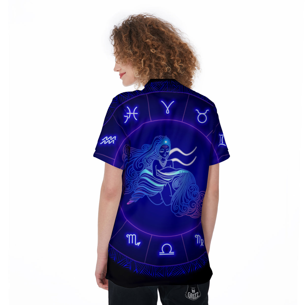 Zodiac Sign Dark Aquarius Print Women's Golf Shirts-grizzshop