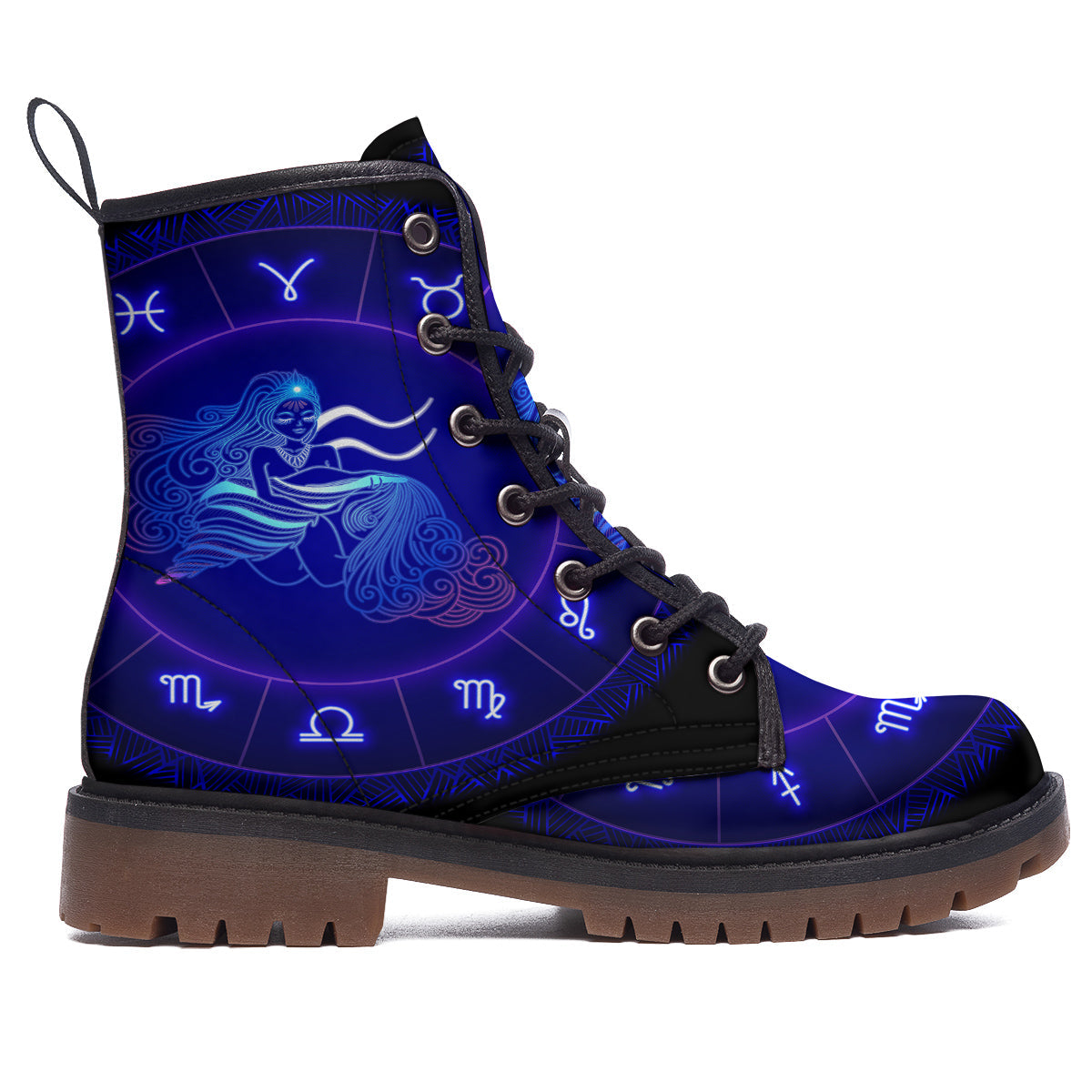 Zodiac Sign Dark Aquarius Print Work Boots-grizzshop
