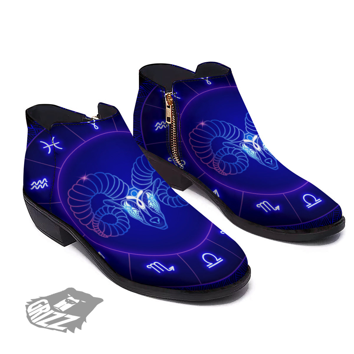 Zodiac Sign Dark Aries Print Ankle Boots-grizzshop