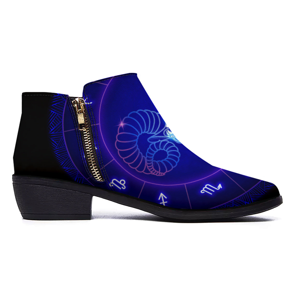 Zodiac Sign Dark Aries Print Ankle Boots-grizzshop