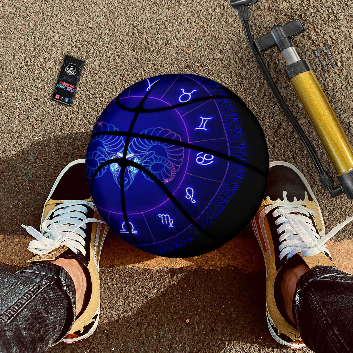 Zodiac Sign Dark Aries Print Basketball-grizzshop