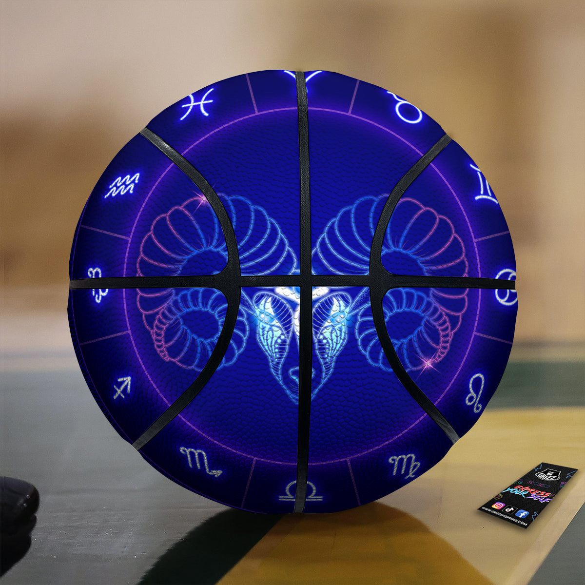 Zodiac Sign Dark Aries Print Basketball-grizzshop