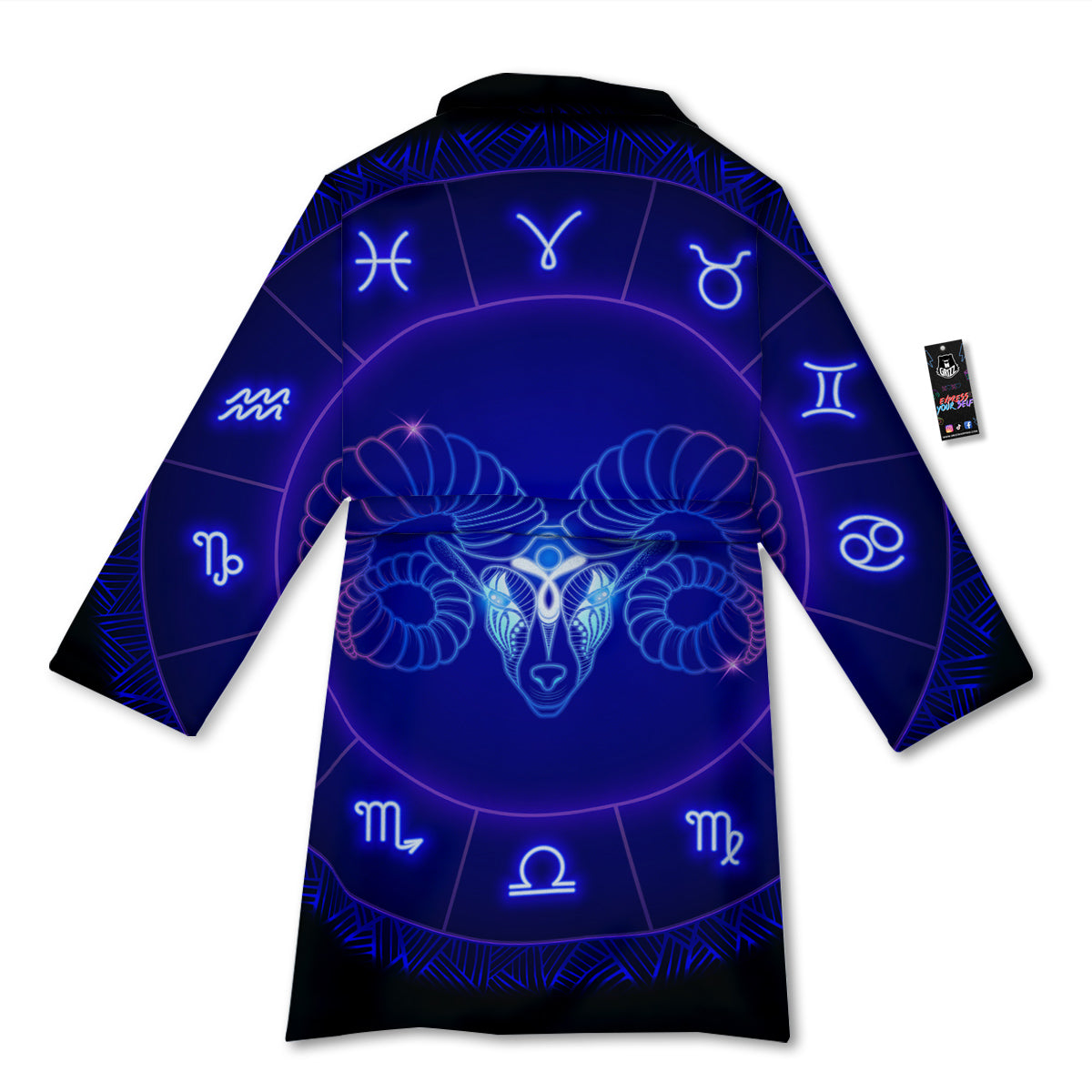 Zodiac Sign Dark Aries Print Bathrobe-grizzshop