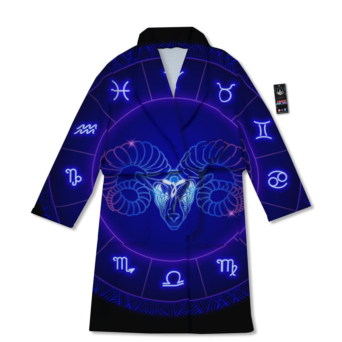 Zodiac Sign Dark Aries Print Bathrobe-grizzshop