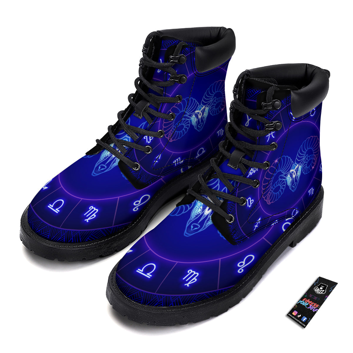 Zodiac Sign Dark Aries Print Boots-grizzshop