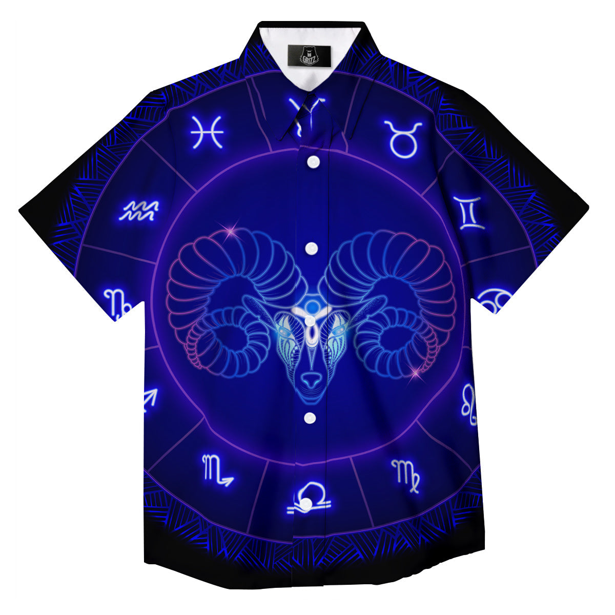 Zodiac Sign Dark Aries Print Button Up Shirt-grizzshop