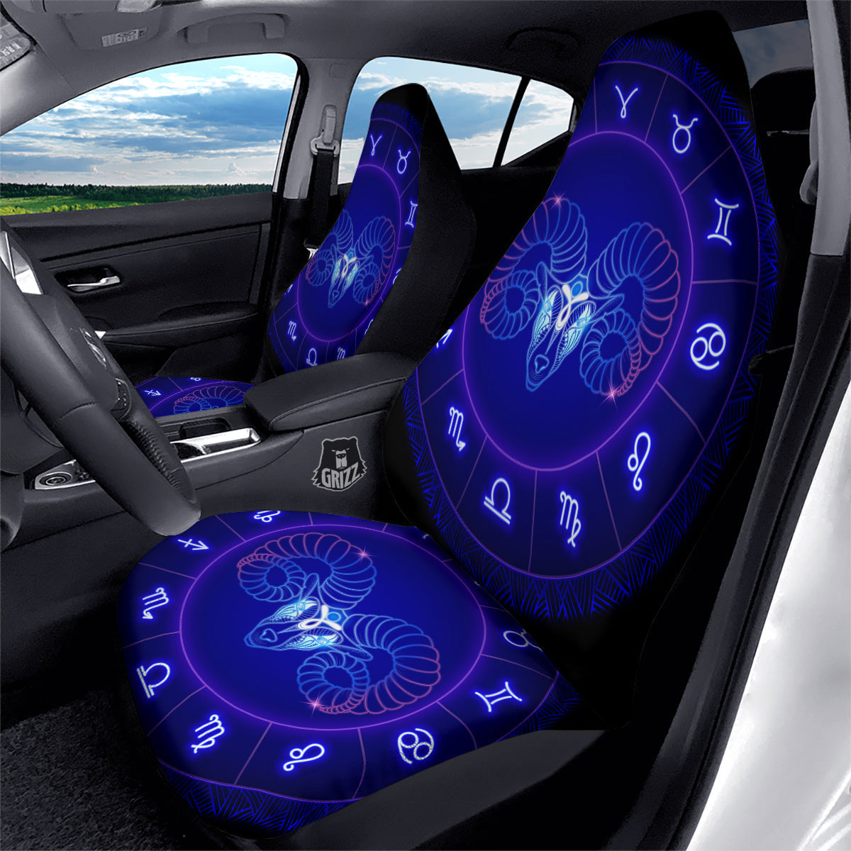 Zodiac Sign Dark Aries Print Car Seat Covers-grizzshop