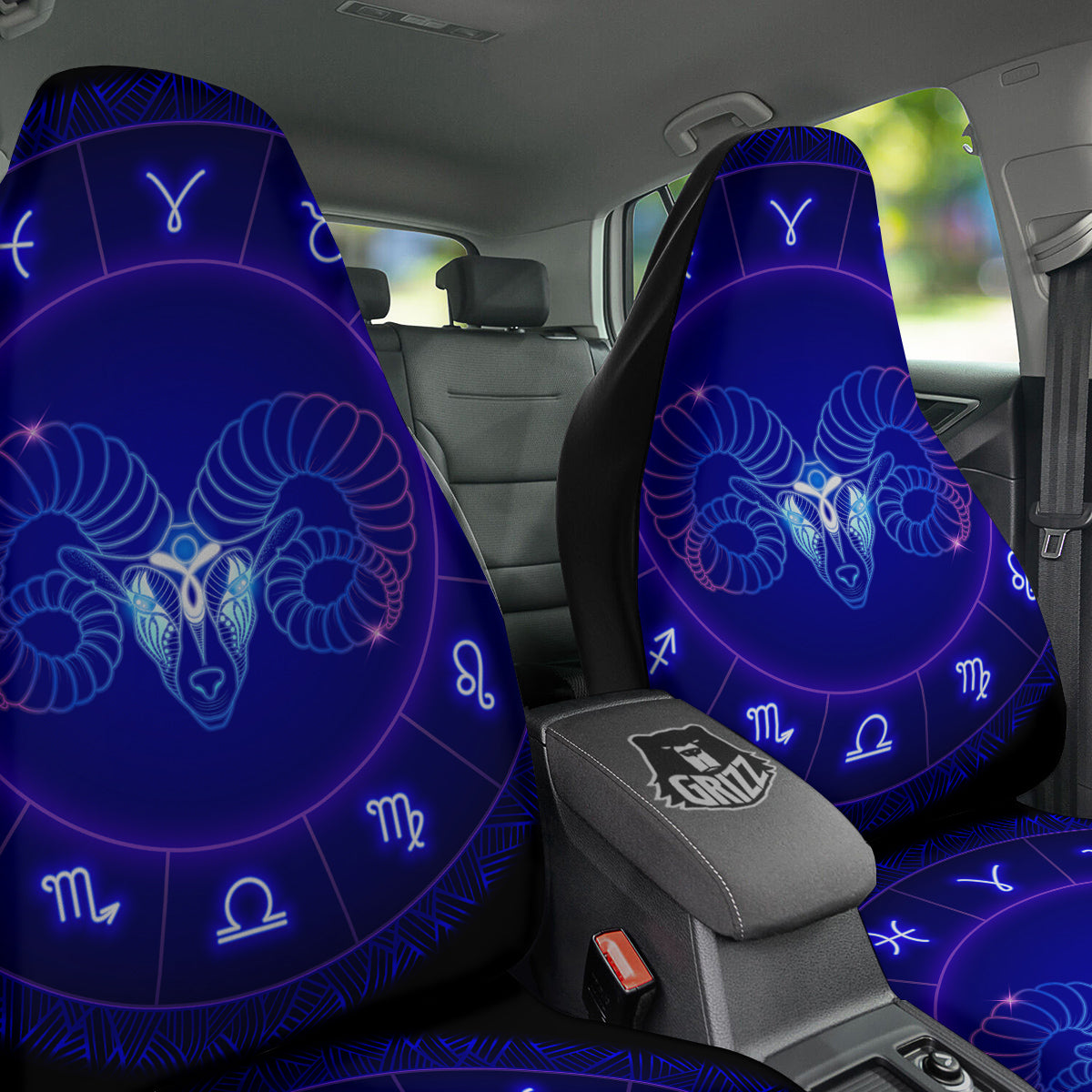 Zodiac Sign Dark Aries Print Car Seat Covers-grizzshop