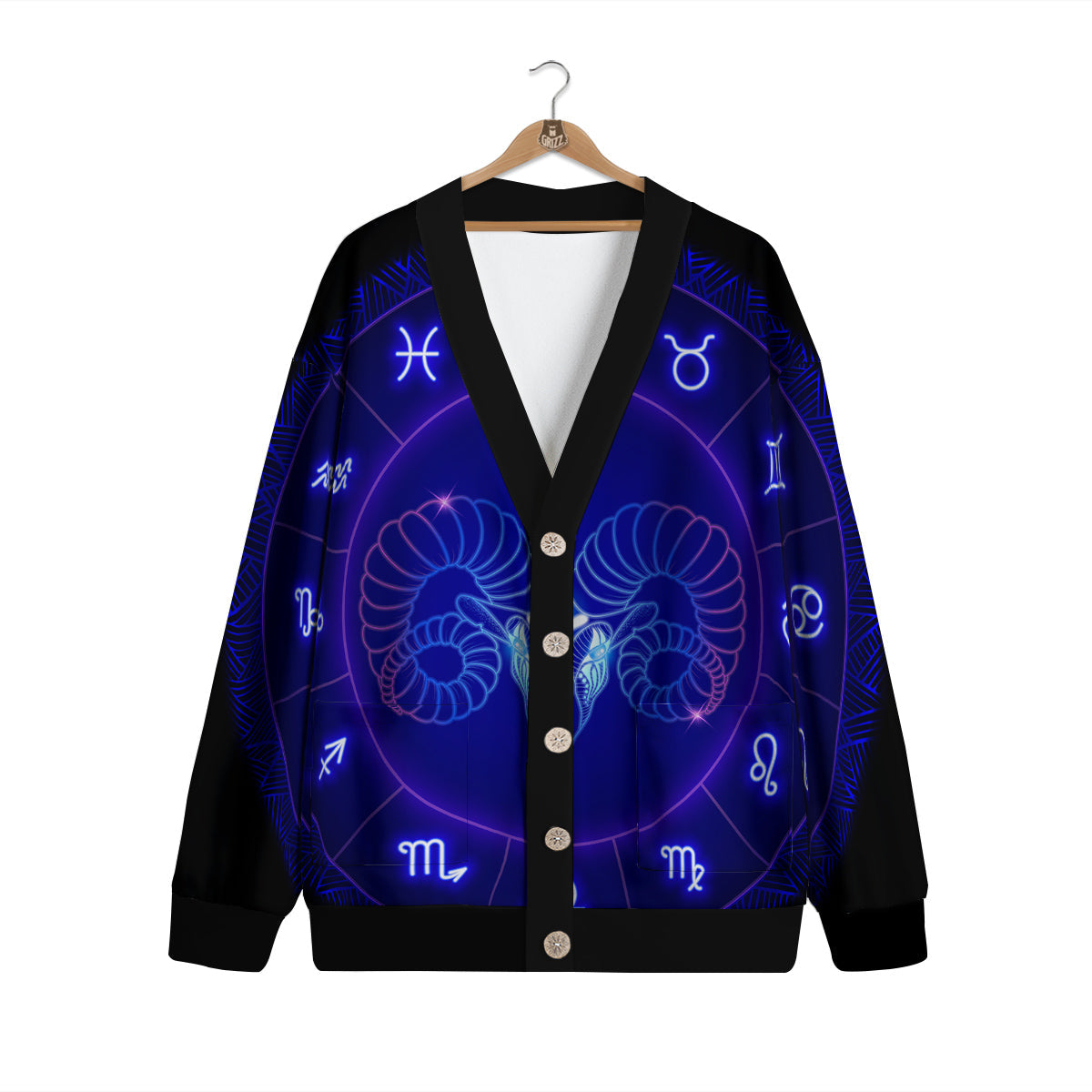 Zodiac Sign Dark Aries Print Cardigan-grizzshop