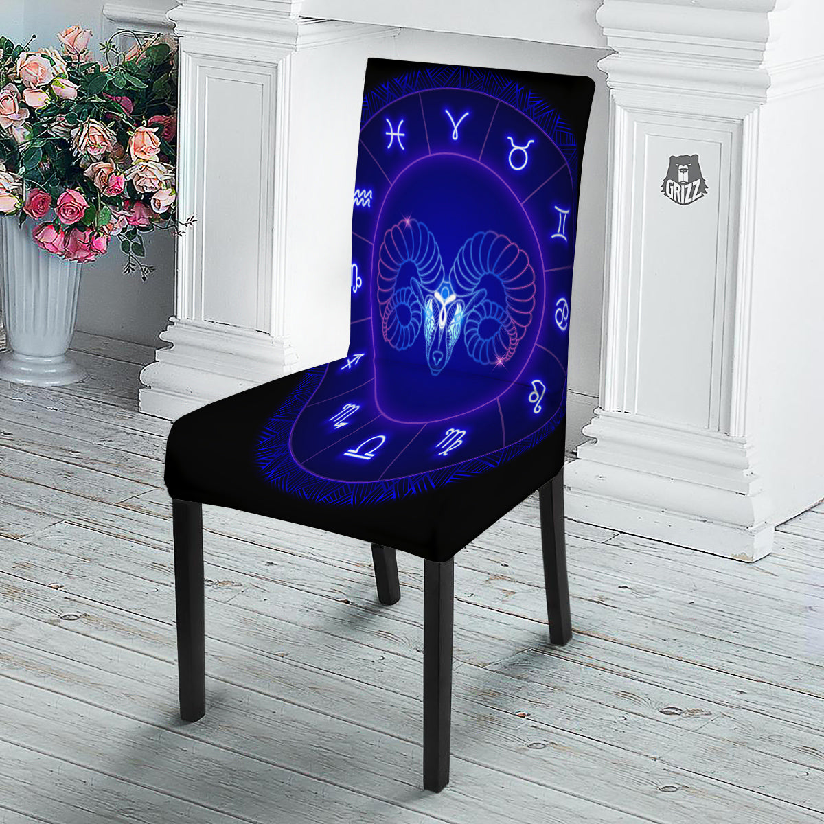 Zodiac Sign Dark Aries Print Dining Chair Slipcover-grizzshop