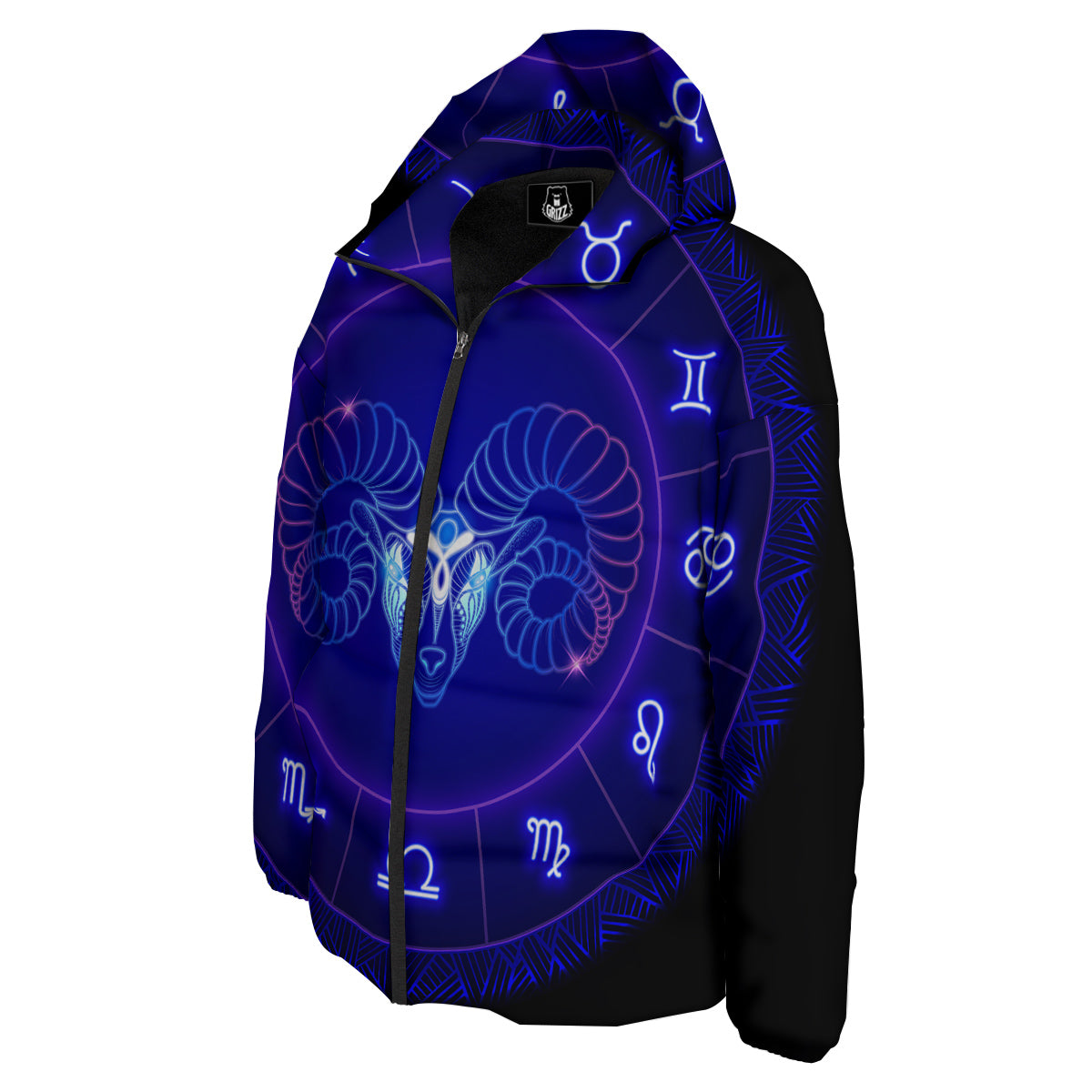 Zodiac Sign Dark Aries Print Down Jacket-grizzshop