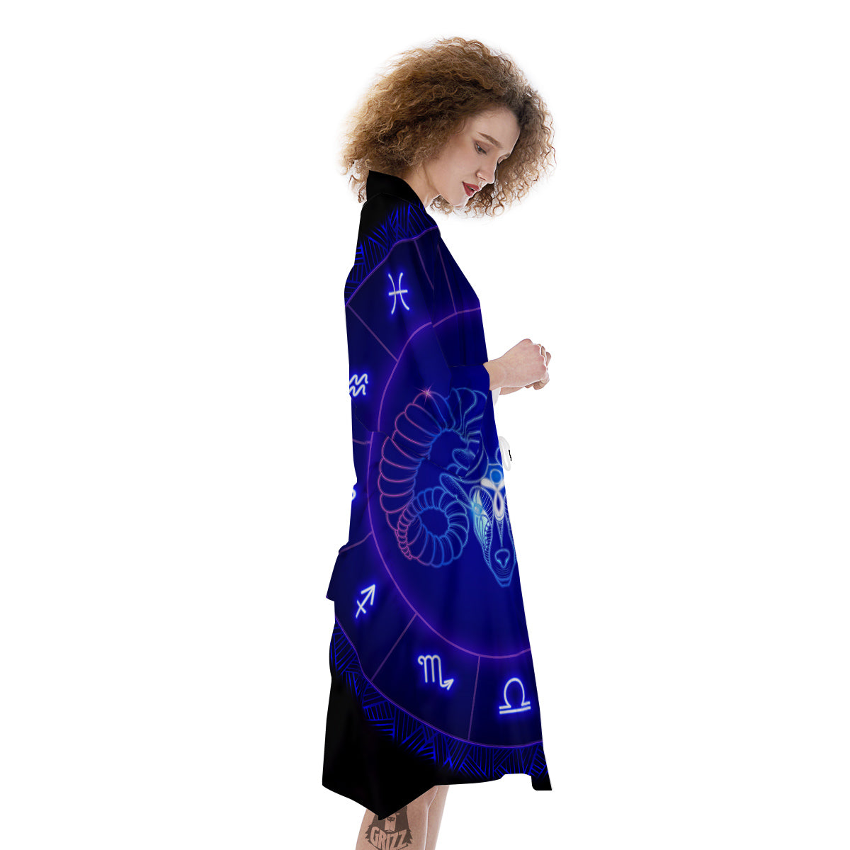 Zodiac Sign Dark Aries Print Kimono-grizzshop
