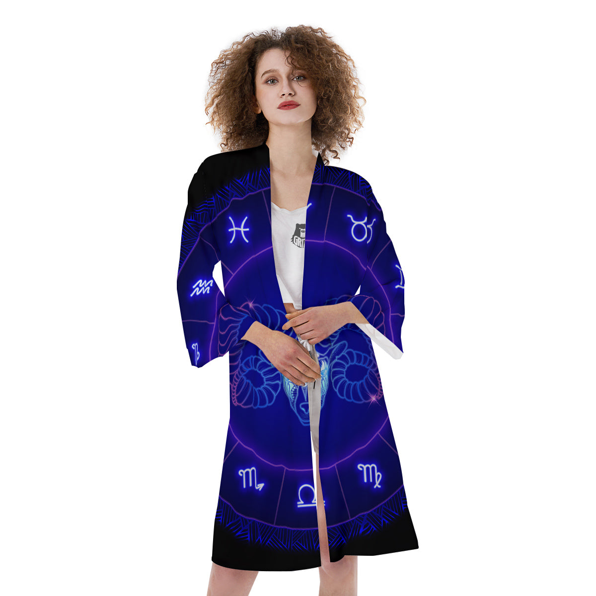 Zodiac Sign Dark Aries Print Kimono-grizzshop
