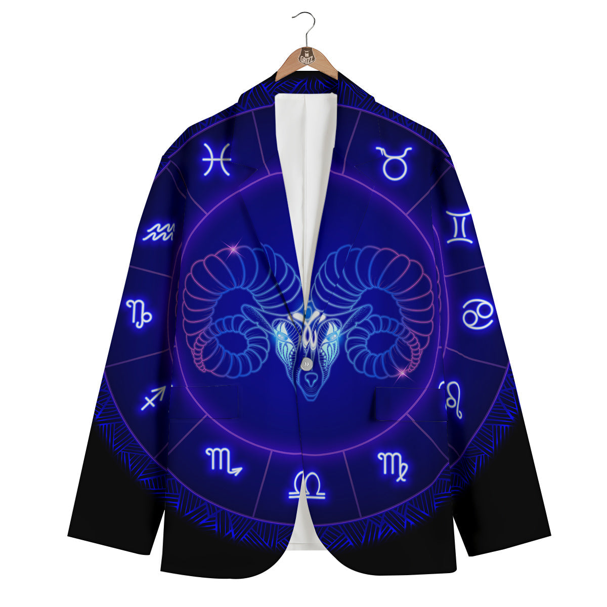 Zodiac Sign Dark Aries Print Men's Blazer-grizzshop