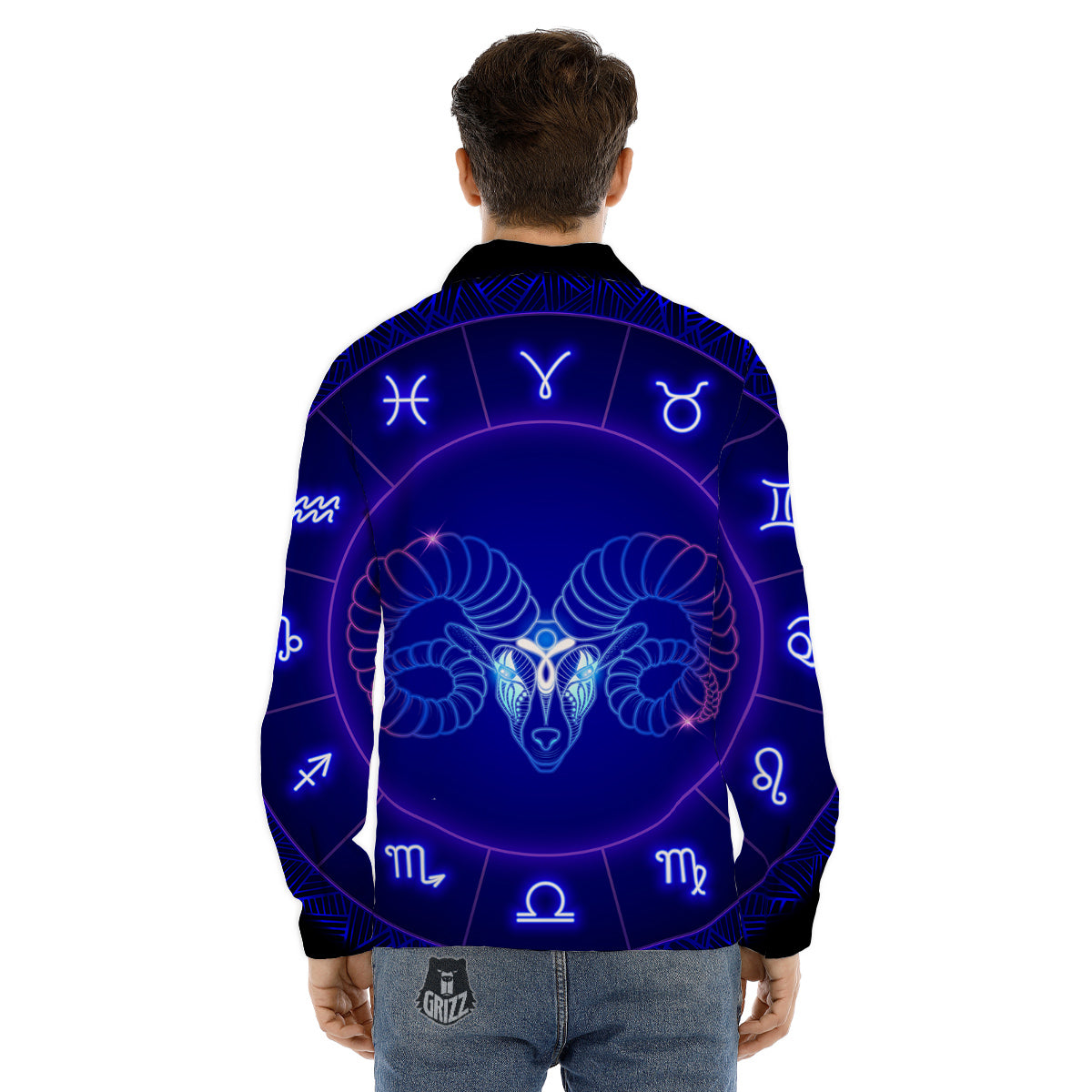 Zodiac Sign Dark Aries Print Men's Dress Shirts-grizzshop