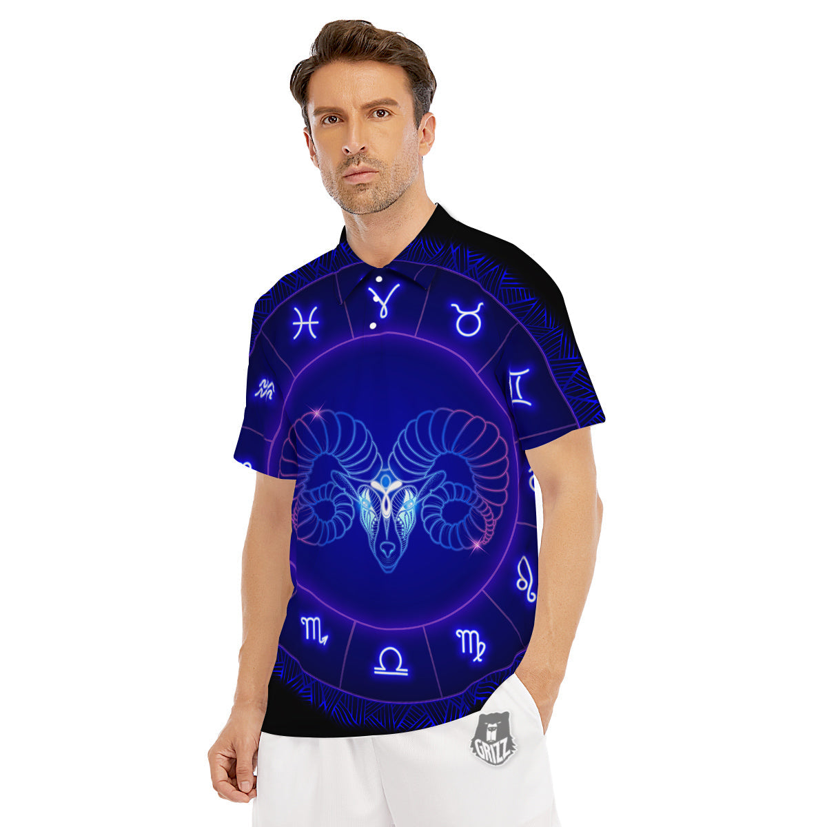 Zodiac Sign Dark Aries Print Men's Golf Shirts-grizzshop