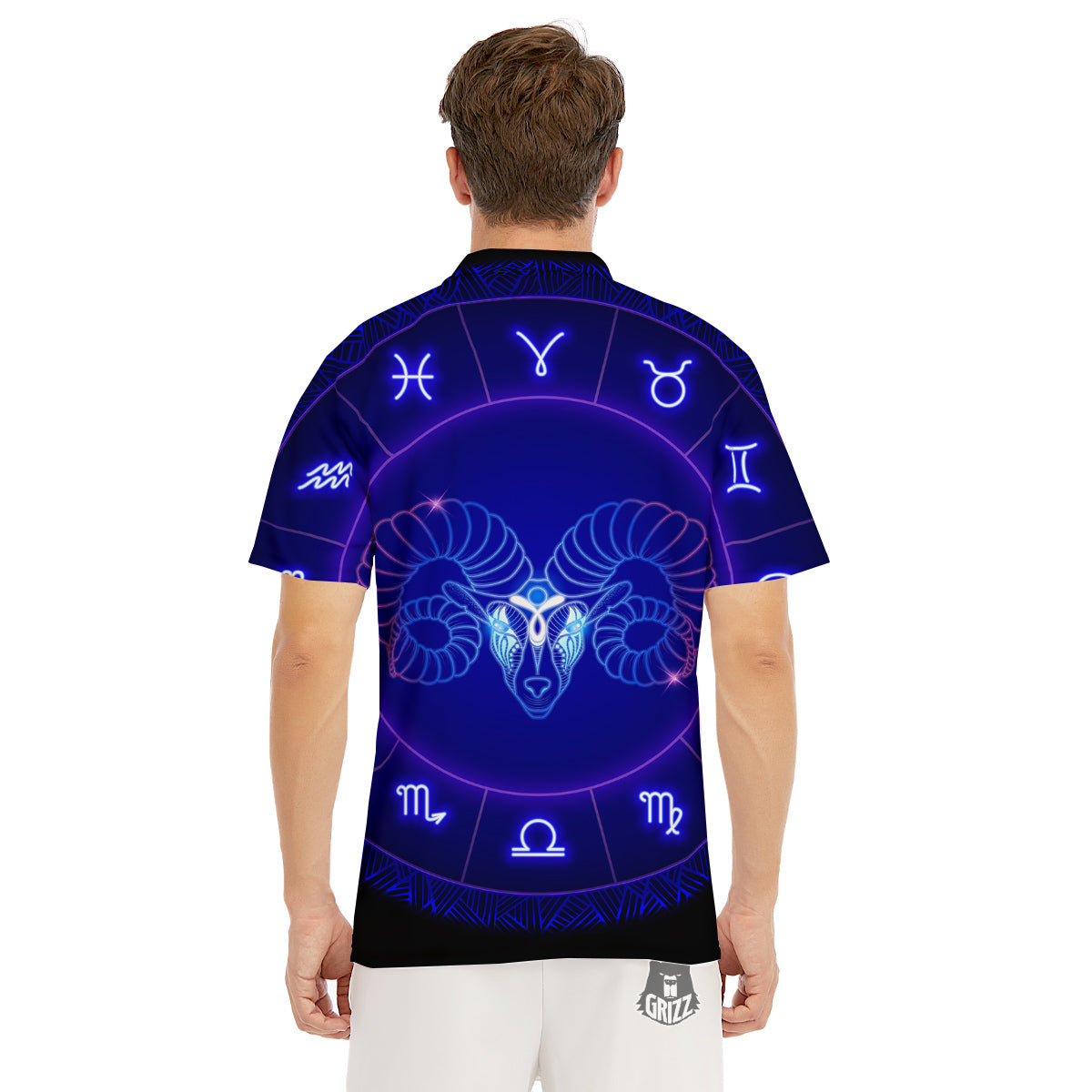 Zodiac Sign Dark Aries Print Men's Golf Shirts-grizzshop