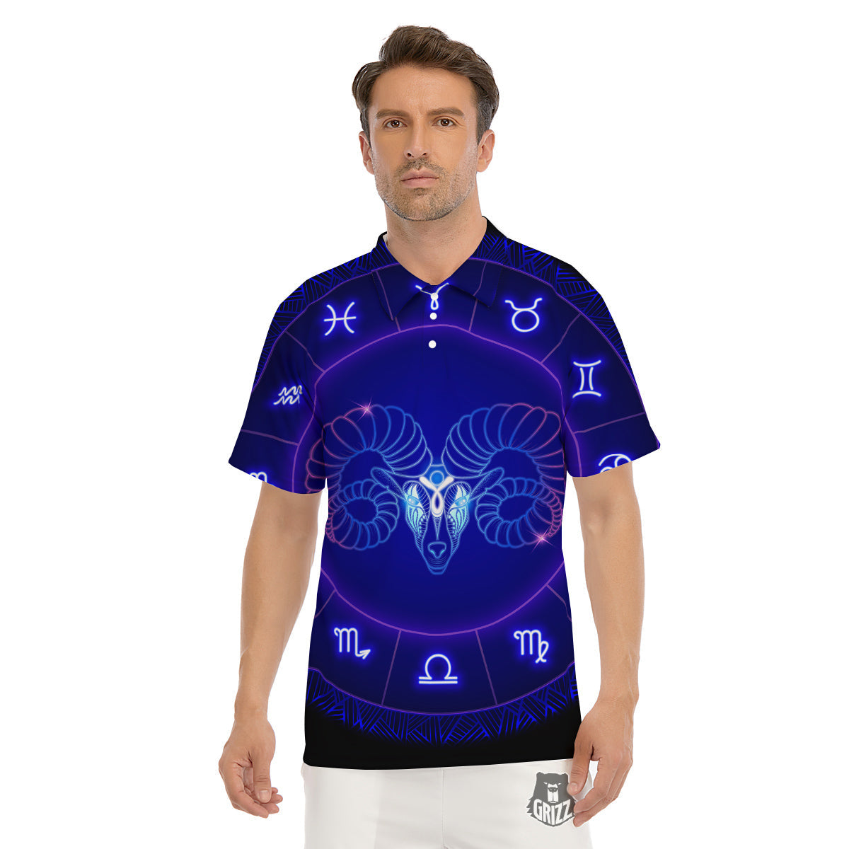 Zodiac Sign Dark Aries Print Men's Golf Shirts-grizzshop