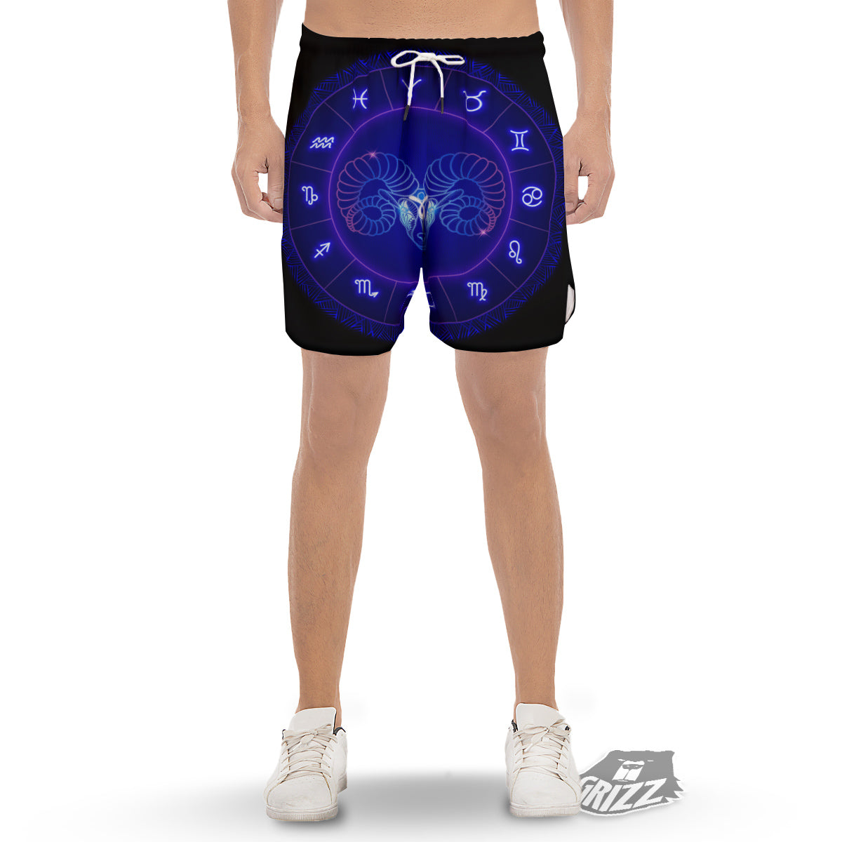 Zodiac Sign Dark Aries Print Men's Gym Shorts-grizzshop