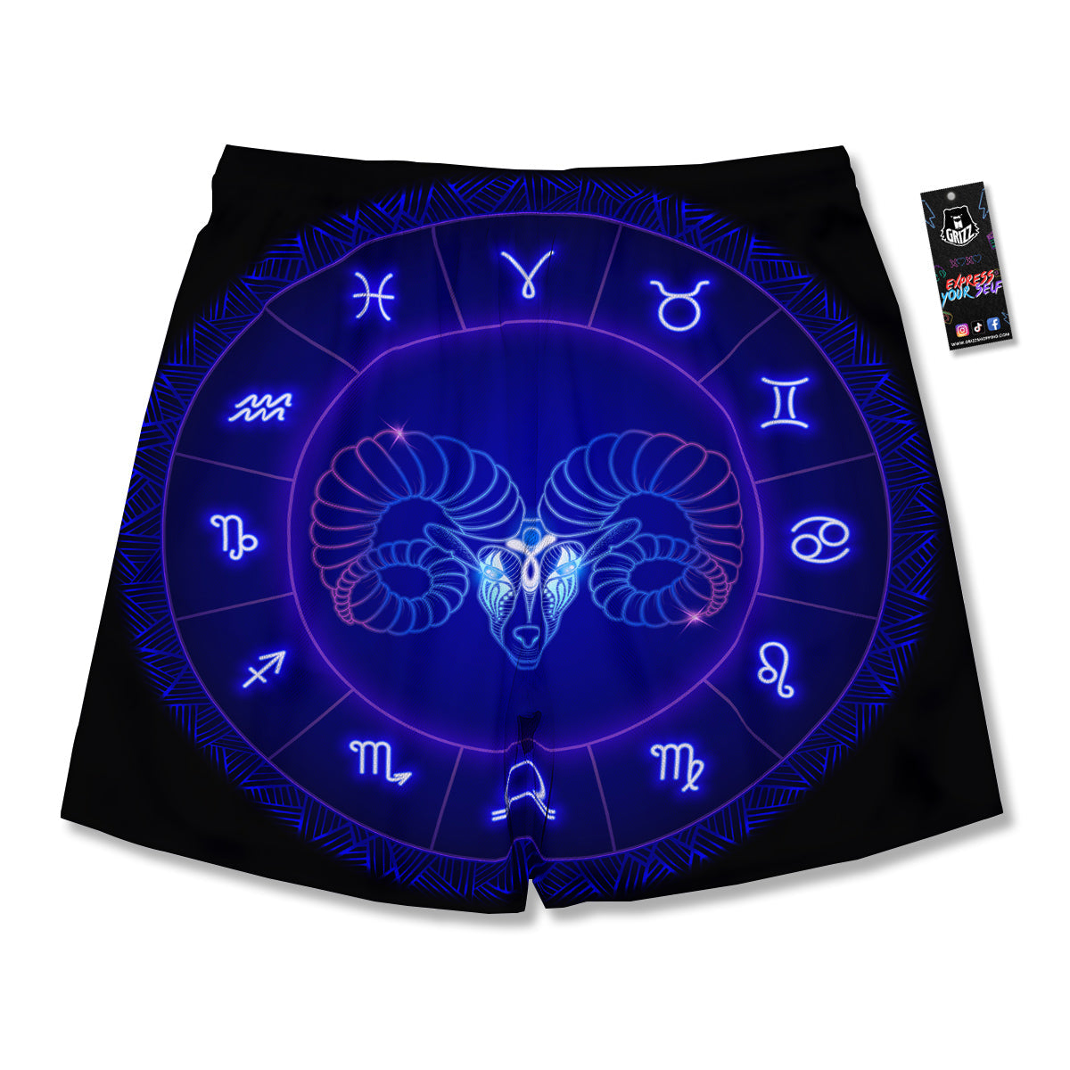 Zodiac Sign Dark Aries Print Men's Running Shorts-grizzshop