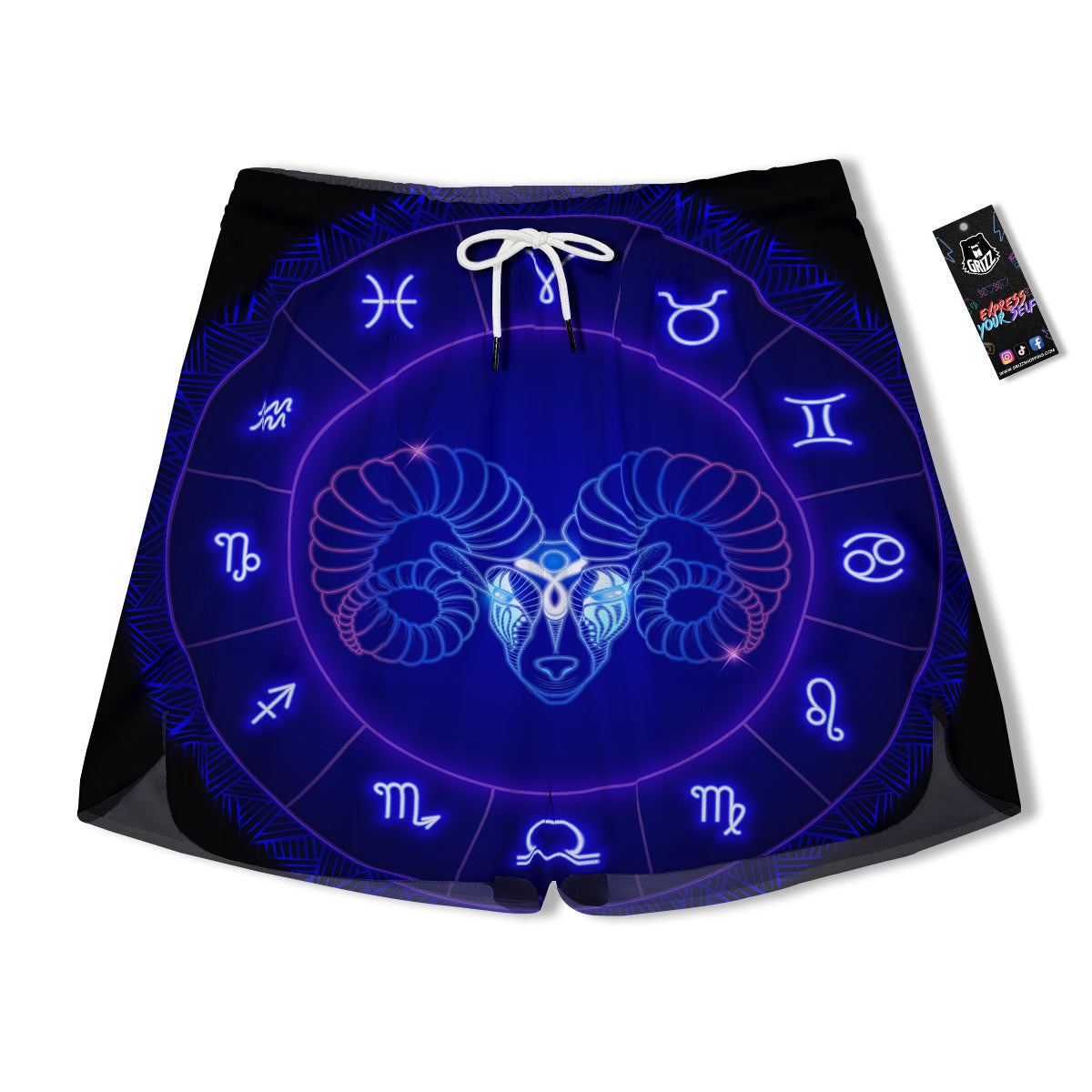 Zodiac Sign Dark Aries Print Men's Running Shorts-grizzshop