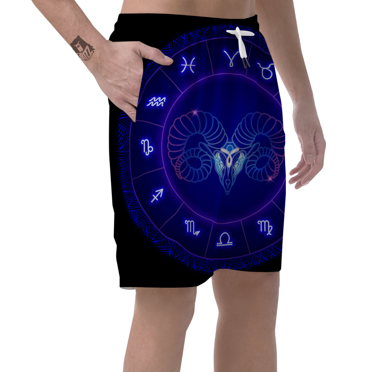 Zodiac Sign Dark Aries Print Men's Shorts-grizzshop