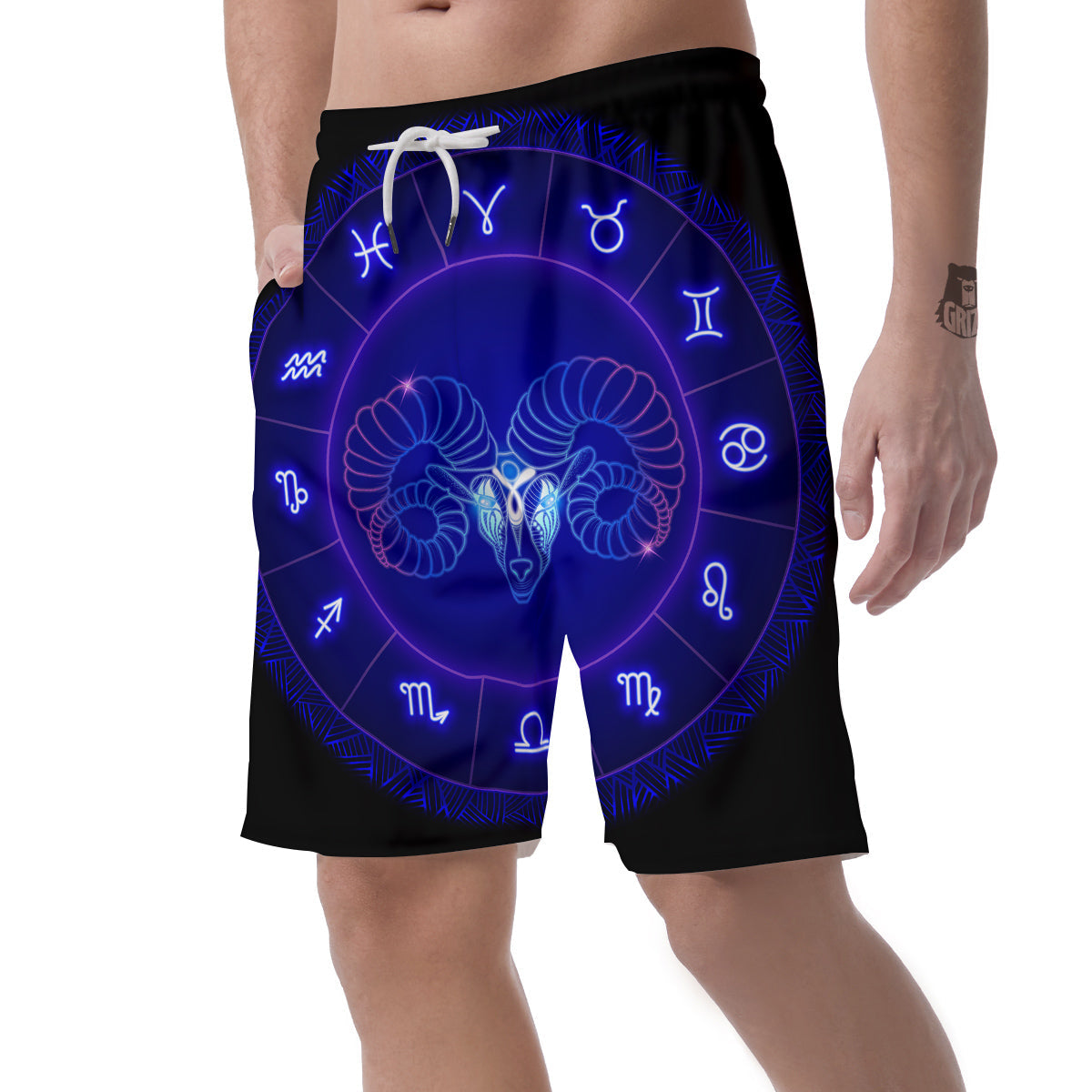 Zodiac Sign Dark Aries Print Men's Shorts-grizzshop