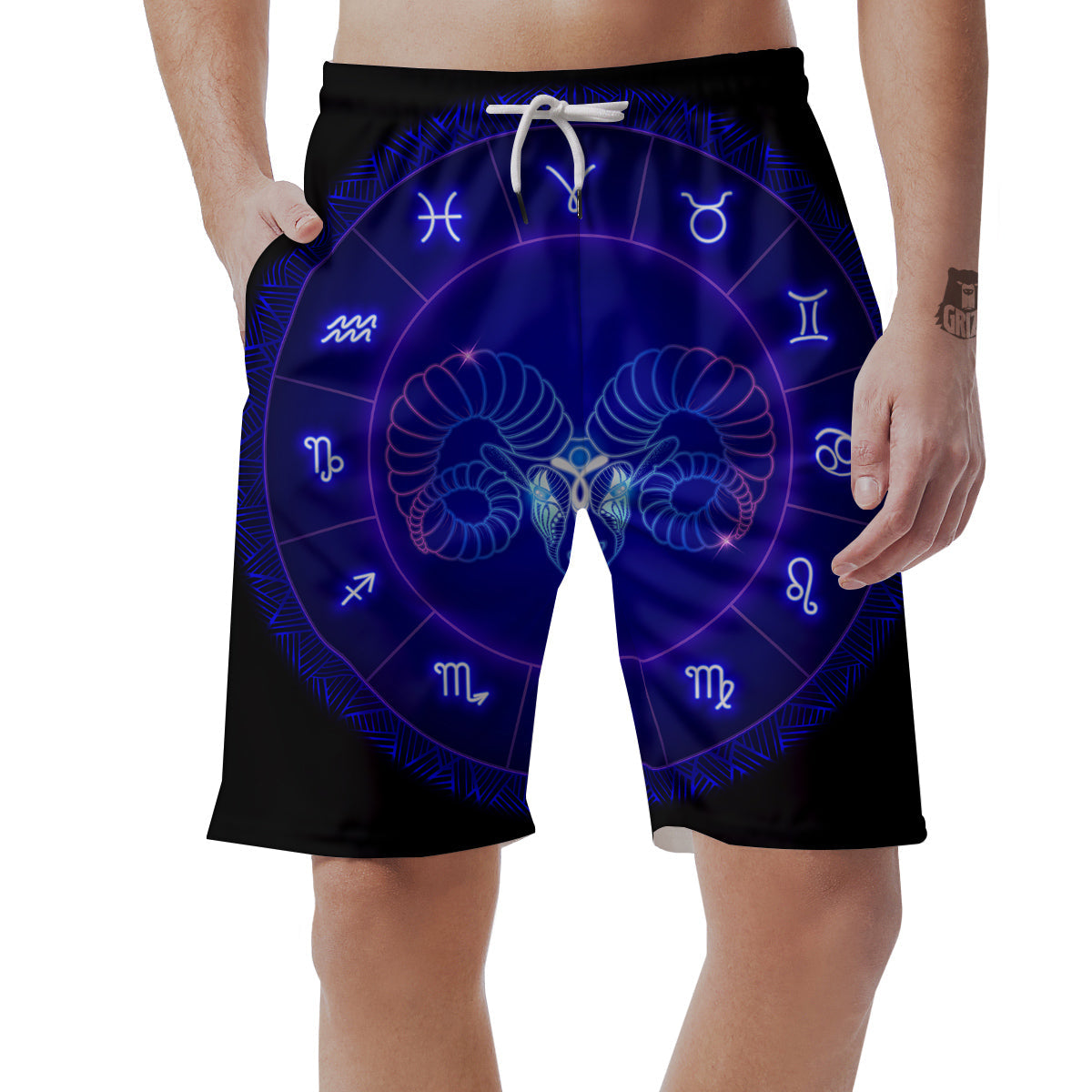 Zodiac Sign Dark Aries Print Men's Shorts-grizzshop