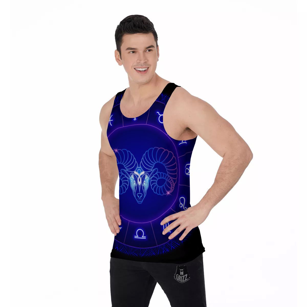 Zodiac Sign Dark Aries Print Men's Tank Top-grizzshop