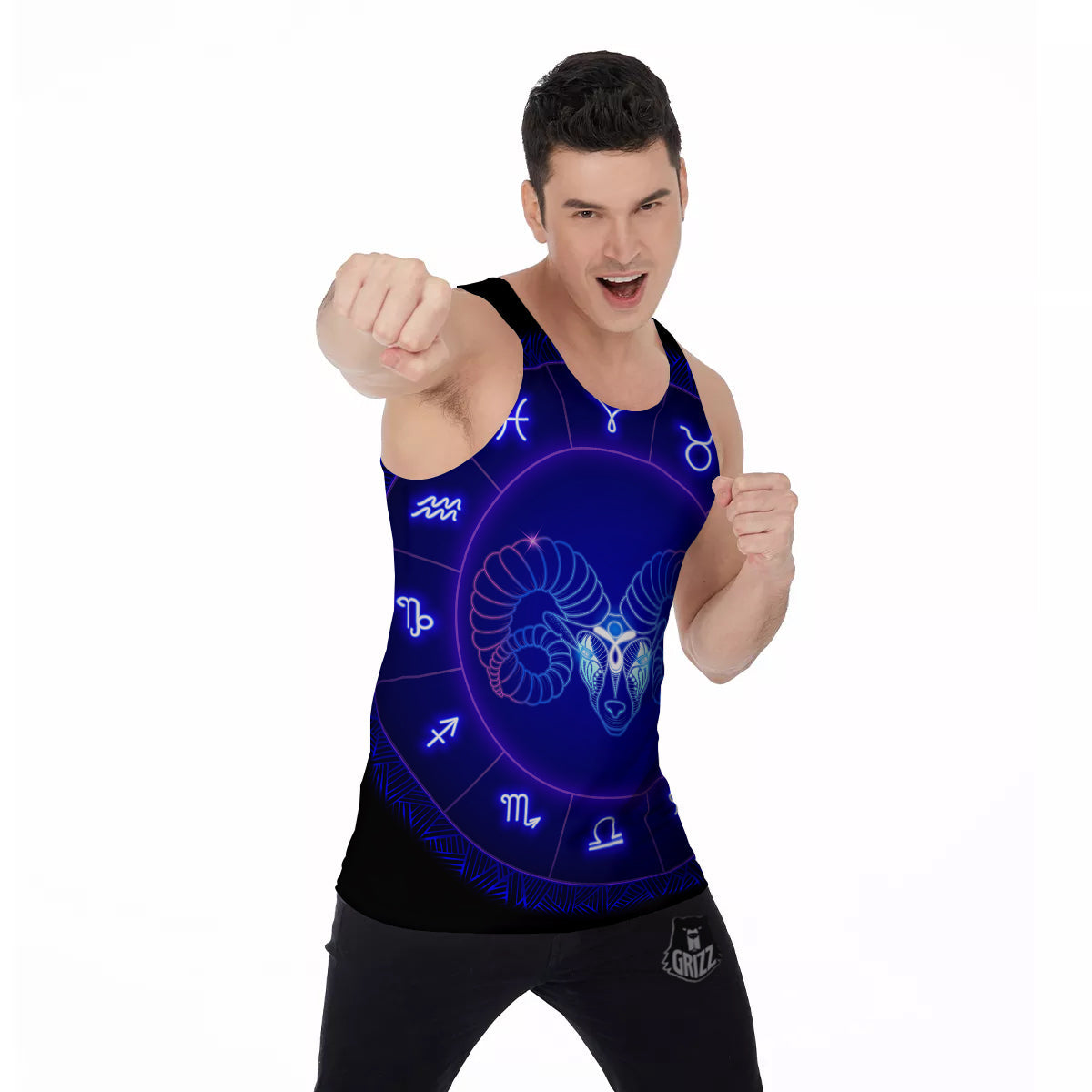 Zodiac Sign Dark Aries Print Men's Tank Top-grizzshop