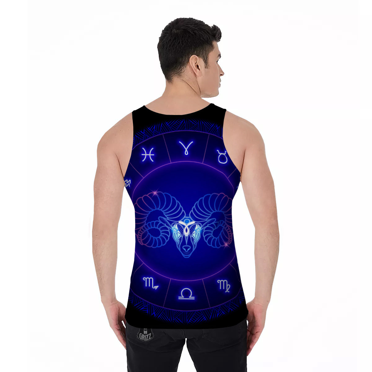 Zodiac Sign Dark Aries Print Men's Tank Top-grizzshop