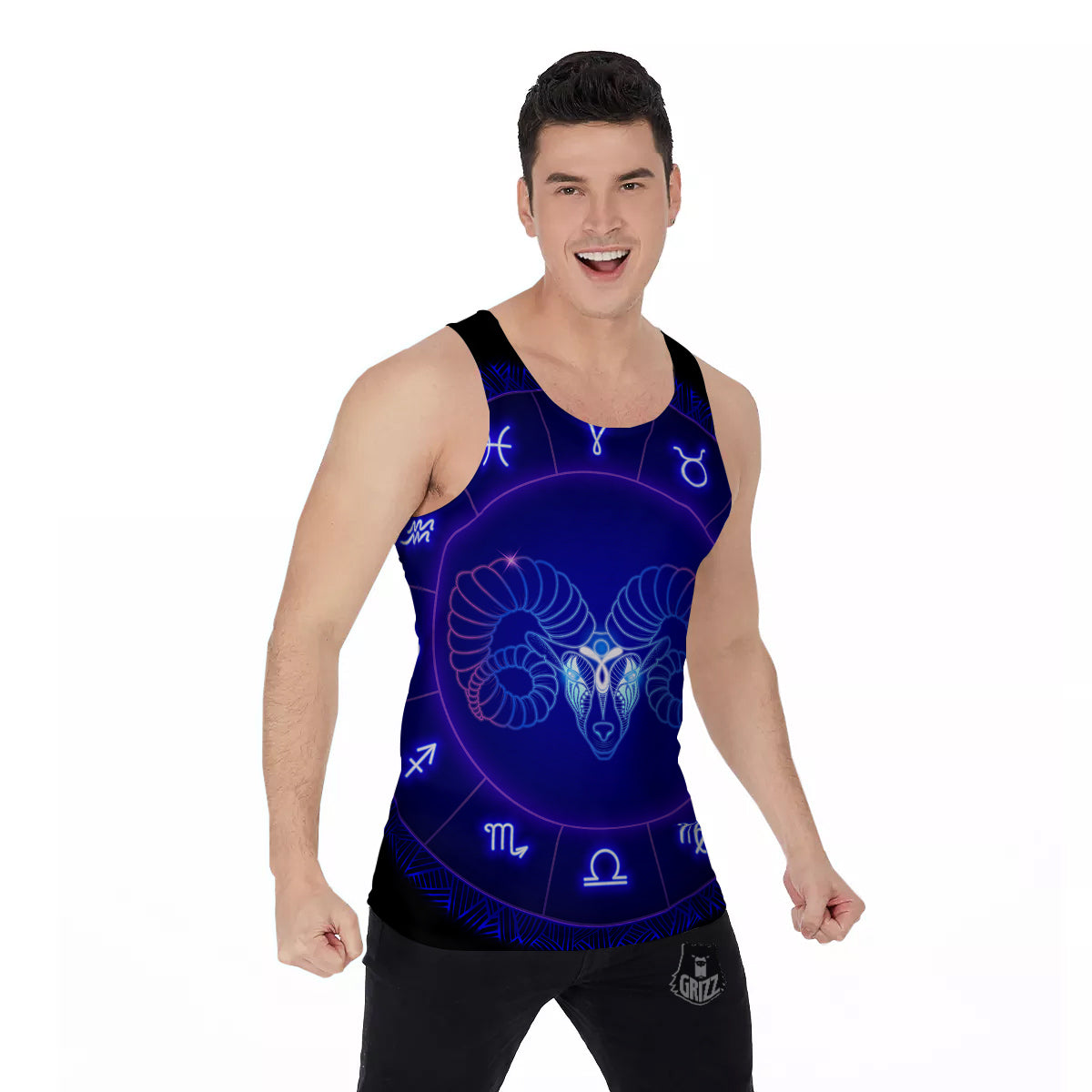 Zodiac Sign Dark Aries Print Men's Tank Top-grizzshop