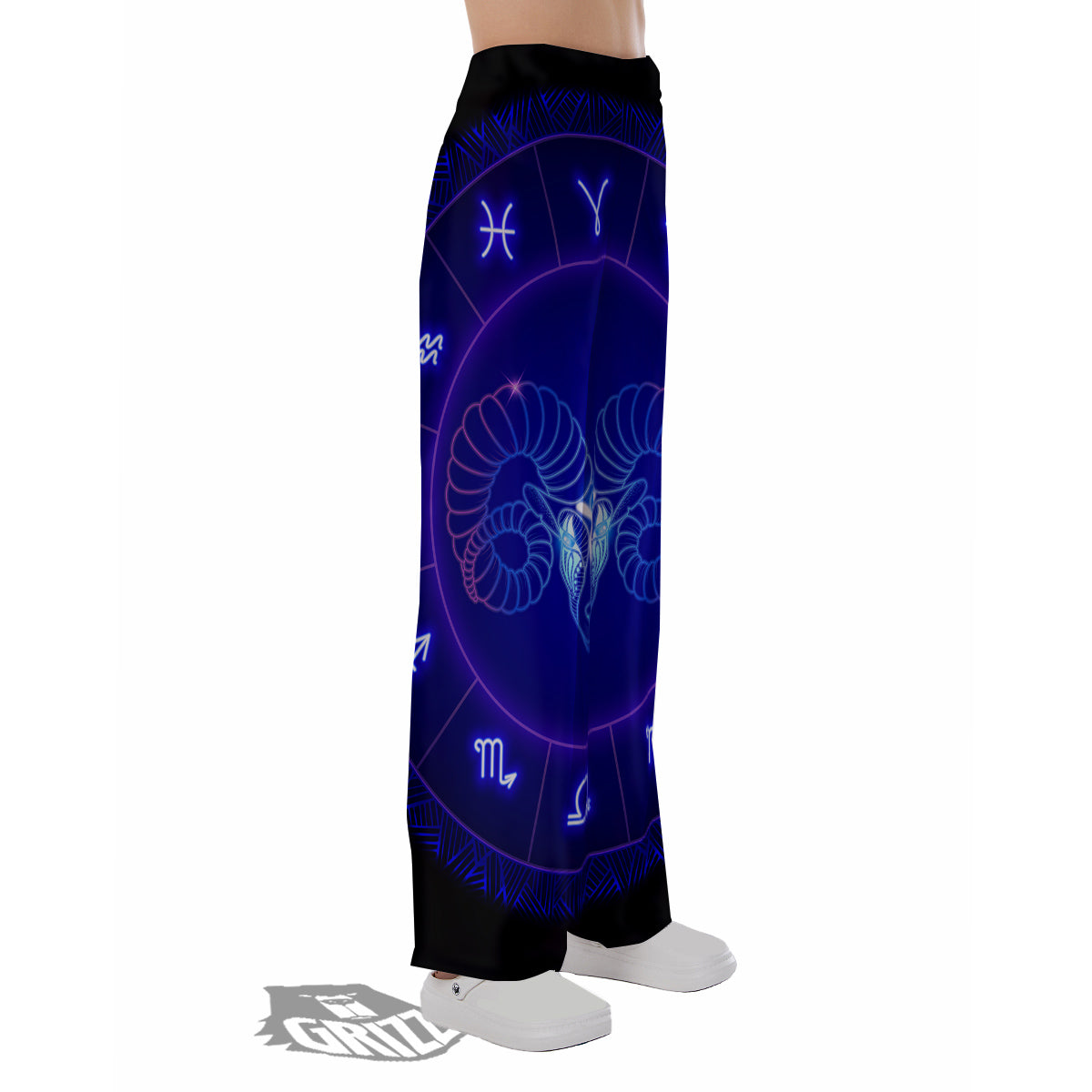 Zodiac Sign Dark Aries Print Pajama Pants-grizzshop