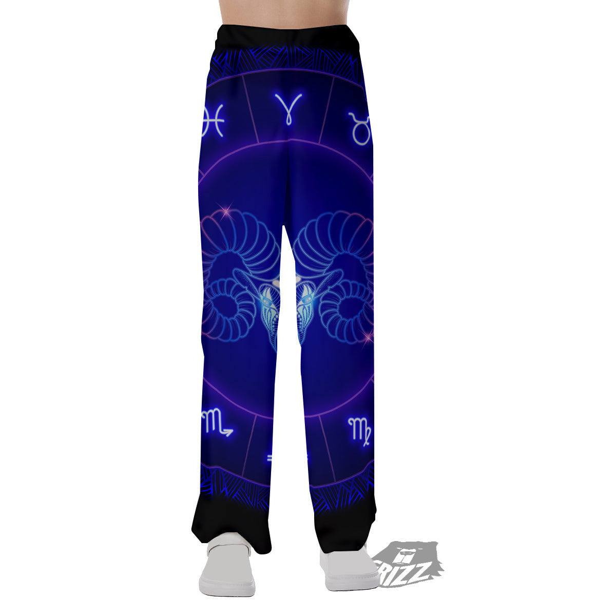 Zodiac Sign Dark Aries Print Pajama Pants-grizzshop