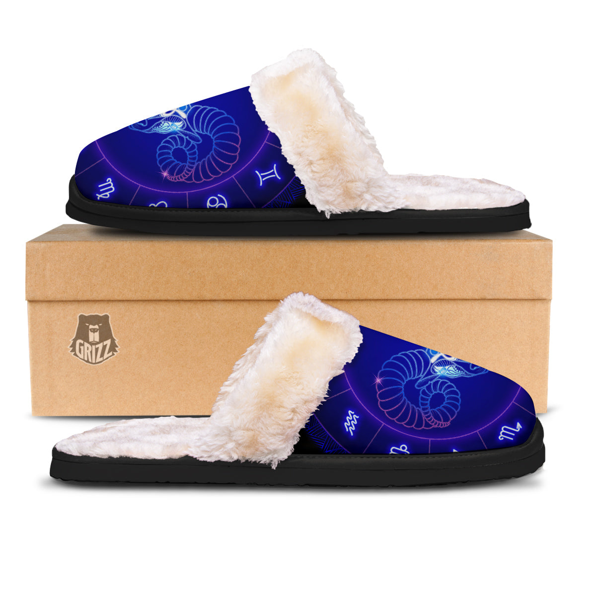Zodiac Sign Dark Aries Print Slippers-grizzshop